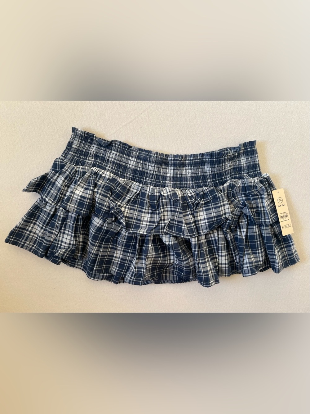 NWT No Boundaries Plaid Ruffle Mini Skort XL 16-18 Blue High Rise Coquette